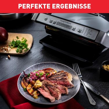 Контактний гриль Tefal OptiGrill Deluxe, 6 програм, індикація рівня приготування, 5 рівнів температури, знімні пластини, електрогриль, нержавіюча сталь, GC707D16