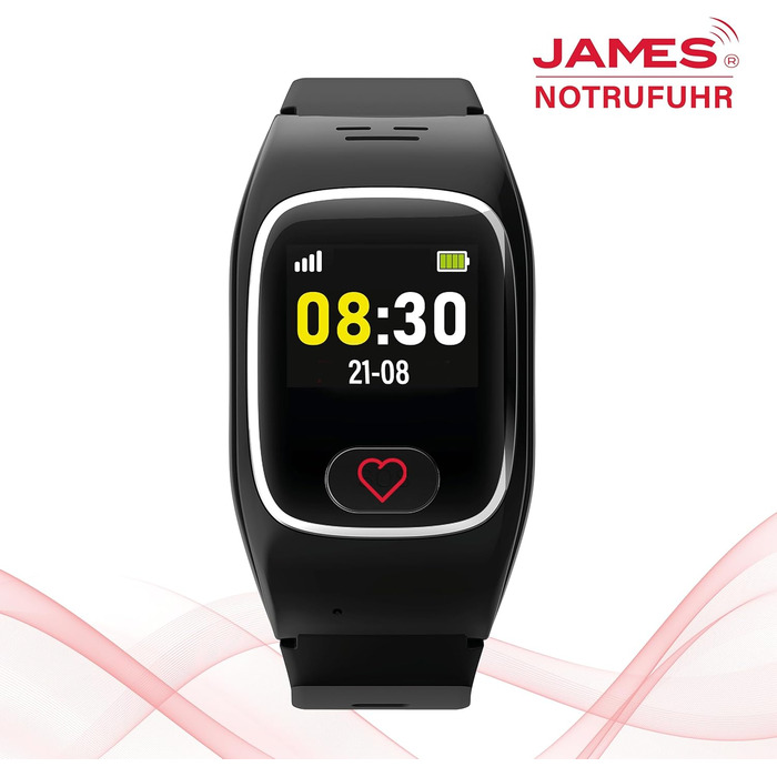 Годинник James B8 для екстрених випадків та безпеки для людей похилого віку GPS, виявлення падіння, кнопка SOS, монітор серцевого ритму, функції для здоров&39я, сімейний додаток, гучний будильник чорний/білий вкл. SIM-картку та 2 місяці безкоштовного тари