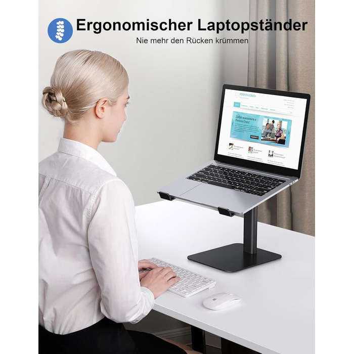 Підставка для ноутбука Babacom, 8 рівнів регулювання, алюмінієва охолоджуюча панель, ергономічна вентильована конструкція, сумісна з MacBook, Air, Pro та всіма ноутбуками 10-16 дюймів - Чорна