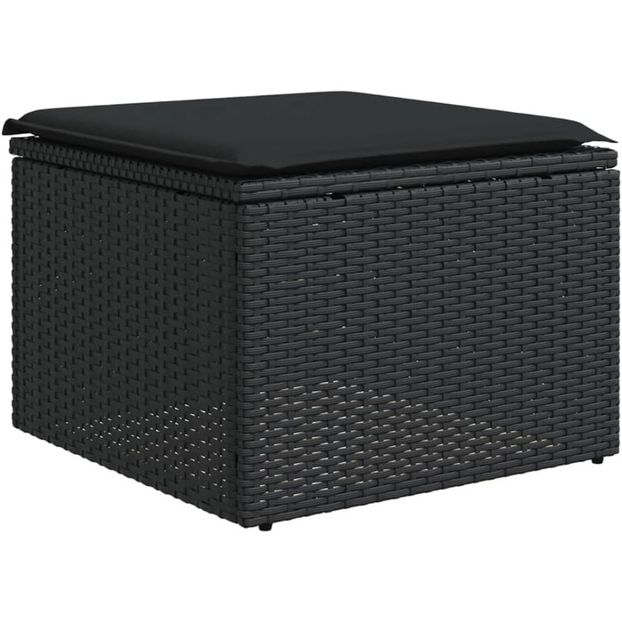 Табурет садовий з подушкою чорний 55x55x37 см Poly Rattan,365966