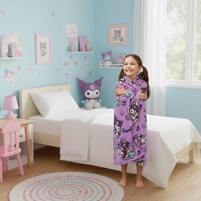 М&39яка ковдра з мікрофібри Kuromi Pink 130x170 см Кавайна ковдра для дівчаток або жінок, плед Sanrio для дивана або ліжка, оригінальна ідея подарунка на Різдво та День народження