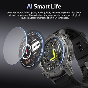 Розумний годинник SOUYIE для чоловіків з GPS, офлайн-картами та 6-супутниковою навігацією, водонепроникність 5 атм, 21 день роботи від батареї, голосовий помічник зі штучним інтелектом, 178 спортивних режимів, фітнес-трекер з монітором серцевого ритму та 