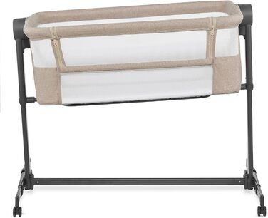 Приліжкове ліжечко 2-в-1, дорожнє ліжечко з матрацом та простирадлом, 5-рівневе регулювання висоти матраца, 4 колеса з гальмами, м&39який матеріал, легка конструкція, бежевий Nestee Beige, 2