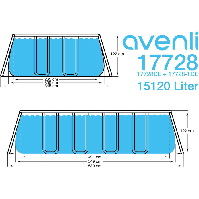 Басейн Avenli 549 x 305 x 122 см Наземний басейн зі сталевою рамою, повний набір із системою фільтрів із драбинами, підлогою та покриттям, прямокутний басейн із сірою рамою