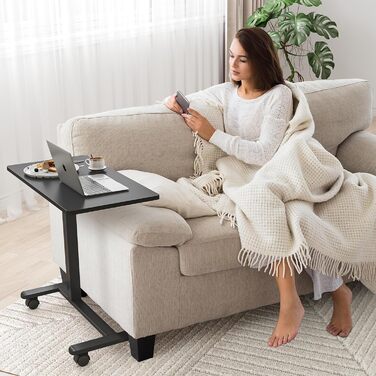 Приставний комп&39ютерний столик Dripex з колесами, регульована висота, дерев&39яний столик для ноутбука, столик для дивана, тумбочка для спальні, вітальні, тумбочка для ліжка, столик над ліжком на колесах, чорний стандарт