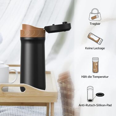 Портативний френч-прес NOTSEK Thermo, невеликий френч-прес з нержавіючої сталі 12 унцій, кемпінгова кавоварка без бісфенолу А зі щіткою для чищення губки для подорожей, кемпінгу та офісу