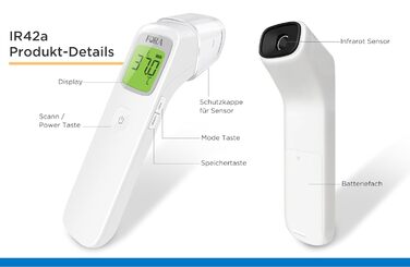 Інфрачервоний налобний термометр, клінічний термометр, безконтактний, багатофункціональний, підходить для немовлят і дорослих, миттєве та точне вимірювання., 42