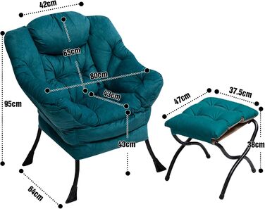 Крісло HollyHOME з підставкою для ніг, крісло з відкидною спинкою та підставкою для ніг, крісло для вітальні, крісло-реклайнер, крісло для спальні, крісло для читання, крісло для відпочинку, крісло, синьо-зелене з підставкою для ніг