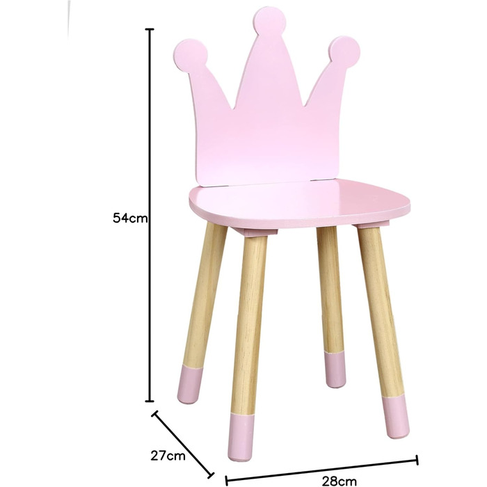 Стілець Home Deco Kids HD6922, дизайн Корона, рожевий, для дітей, дитяча кімната, меблі, декор, дерево, сосна, 28 x 27 x 54 см
