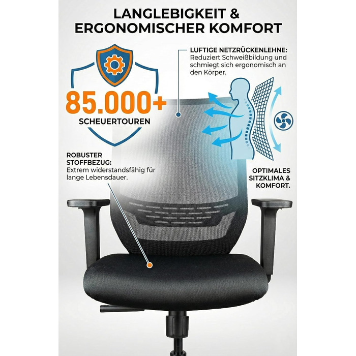 Офісний стілець Start для домашнього офісу та бізнесу, з багатьма ергономічними функціями, ергономічний та компактний, дуже простий у використанні, без підлокітників, вантажопідйомність до 125 кг