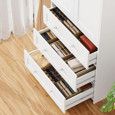 Шафа VOWNER, 2-дверна шафа, шафа для передпокою з великим місцем для зберігання, універсальна шафа з розсувними дверима та 3 шухлядами, шафа для спальні, для спальні, білий, 80x180x48 см (Ш/В/Г)