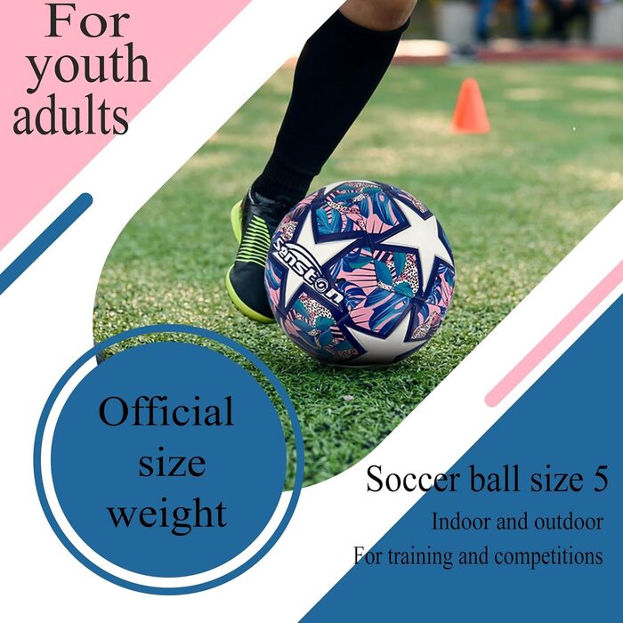 Футбольний м&39яч Senston з насосом, м&39який на дотик, розмір 4 / розмір 5 для трави та штучного покриття, тренувальний футбольний м&39яч для початківців, сімей та гравців-аматорів, рожевий, розмір 5