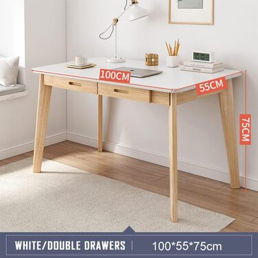 Дерев&39яний маленький письмовий стіл з шухлядами - Комп&39ютерний стіл для домашнього офісу, білий, 100 см Білий 100 см