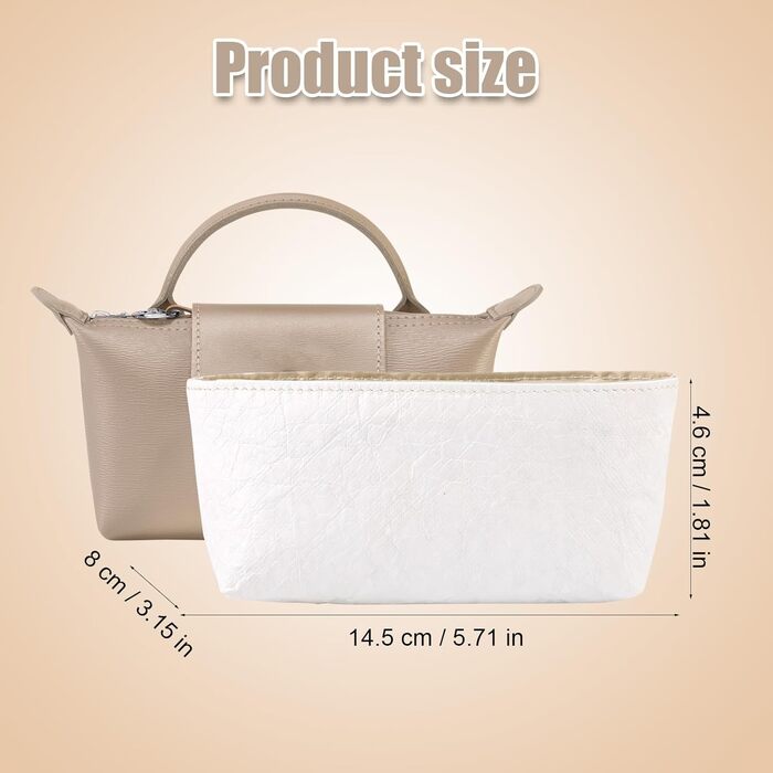 Організатор для сумок для міні-сумки Longchamp, біла вставка для сумок, підкладка для зберігання сумок, на блискавці, що не випада