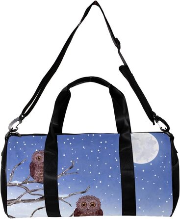 Спортивна сумка, маленька дорожня сумка, сумка для шопінгу та йоги, Зимовий місяць сови, сумка для фітнесу на відкритому повітрі, ручна поклажа