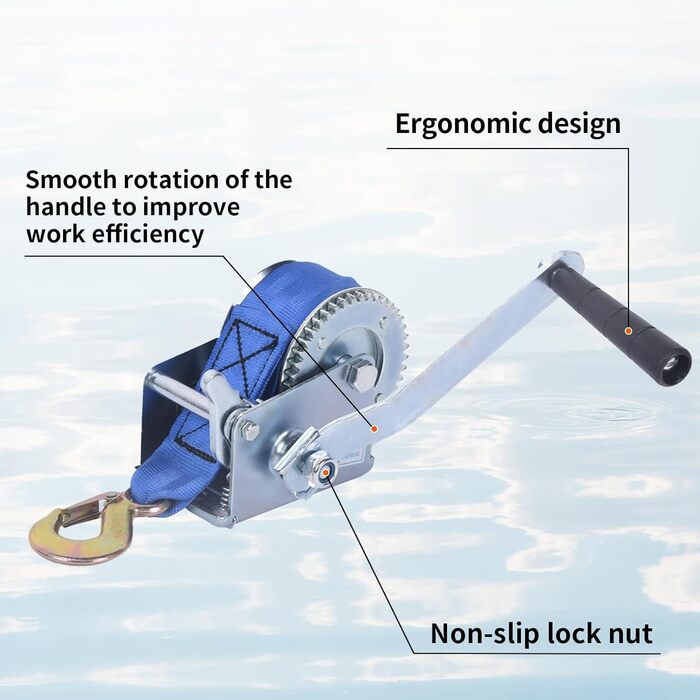 Синій пояс Ручна канатна лебідка Канатна лебідка Професійна лебідка Ручна лебідка Сріблястий 600 фунтів Ручний канатний підйомник Лебідка для човна, 6M 270KG