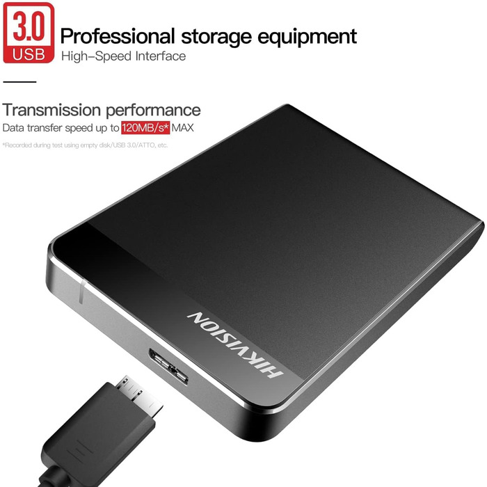 Зовнішній жорсткий диск Hikvision 1 ТБ, 2.5 дюйма USB 3.0 Ultra Thin Portable SATA, жорсткий диск для ПК, Mac, ноутбука, телевізора, мобільного телефону, Wii U, Xbox, PS4 (чорний) HD-E30