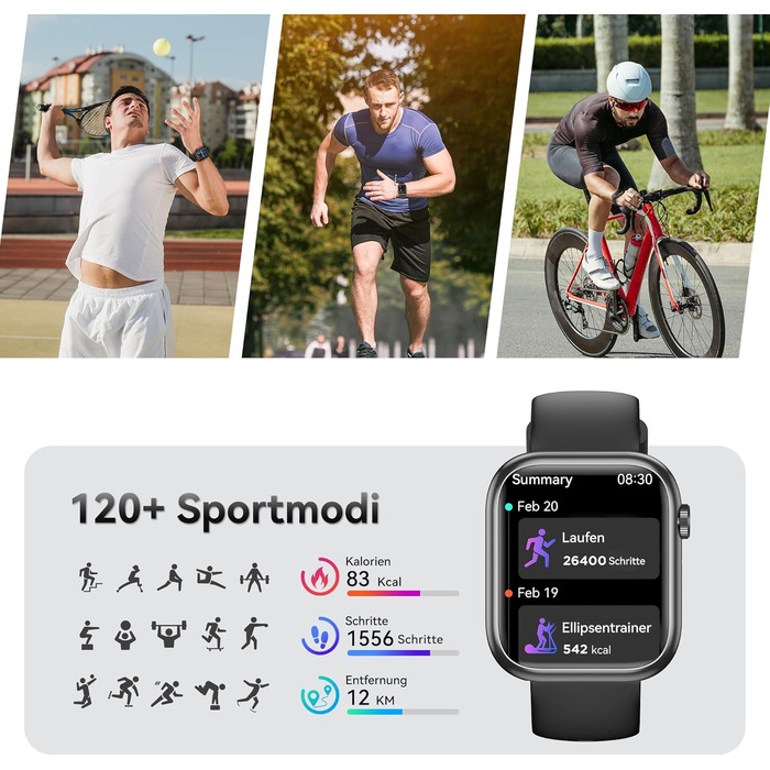 Розумний годинник для чоловіків та жінок, 1,83-дюймовий HD фітнес-трекер з крокоміром/монітором артеріального тиску/монітором серцевого ритму/функцією телефону, трекер сну, 120 спортивних режимів, водонепроникний фітнес- та спортивний годинник IP68 для iP