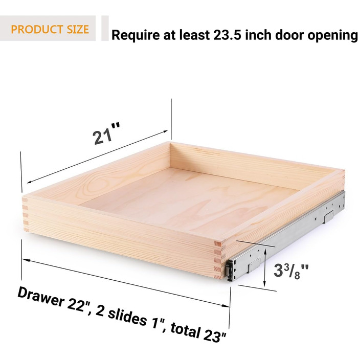 Висувні шухляди для шаф, 58,9 см Ш х 53,3 см Д, м'яке закриття, висувні, дерев'яні, органайзер для зберігання, для кухні, вимагає