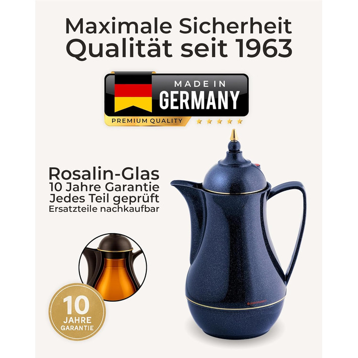 Ізольований графин ROTPUNKT 1 л - кавник преміум-класу, виготовлений у Німеччині Зберігає напої гарячими до 24 годин Ізольований графин для кави та чаю (Sema 911, Sparkling Nightsky)