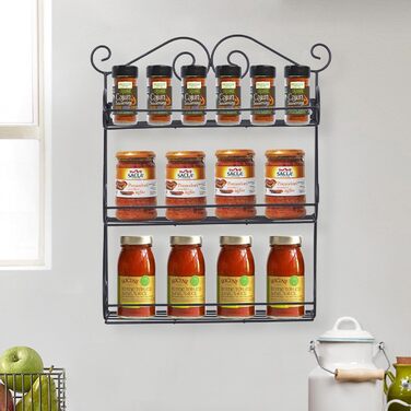 Поличка для спецій, кухонна полиця, драбина для спецій, металева з 3 ярусами, органайзер для спецій, настінна полиця, кухонна полиця, тримач для спецій, кухонний органайзер, компактний, настінні полиці для шаф та ванних кімнат (чорні)