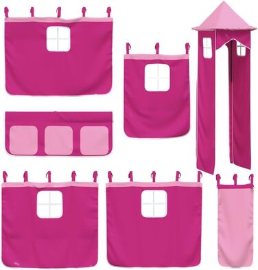 Дитяче ліжко-горище з вежею рожеве 90x200 см з масиву сосни