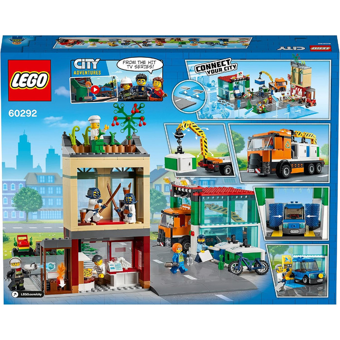 Конструктор LEGO 60292 City Town Center із іграшковим мотоциклом, велосипедом, вантажівкою, дорожніми плитами та 8 мініфігурками