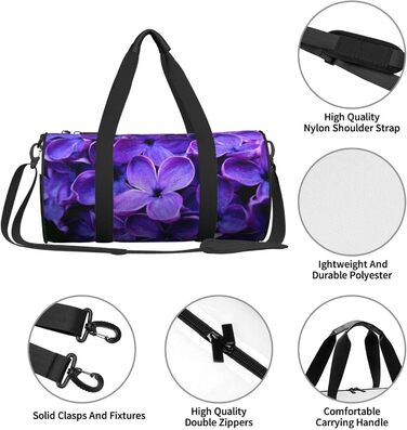 Спортивна сумка для подорожей, фіолетова з квітковим принтом, дорожня сумка на ніч, чорна, універсальний розмір