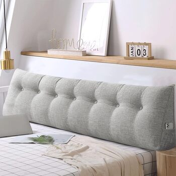 Подушка для спини OHMG, клиноподібна, підходить для ліжка та дивана, подушка для читання та поперекового відділу хребта, подушка зі знімним ремінцем для шиї та чохлом, який можна прати, практична бічна кишеня (світло-сірий, 200 x 50 x 20 см) Світло-сірий 