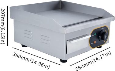 Електрична гладка сковорода, професійний гастроелектричний гриль Електрична плита для гриля з чавунною поверхнею гриля 35.5 x 30 см 1500 Вт для ресторанів, кухні, комерційних, побутових тощо. 36 x 38 x 20 см