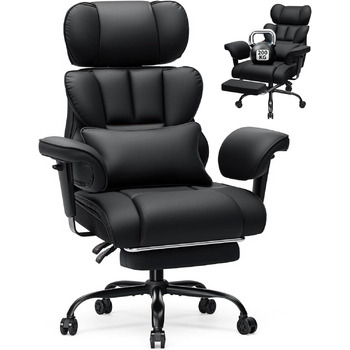 Ергономічне офісне крісло HOFFREE, до 200 кг, штучна шкіра, чорний