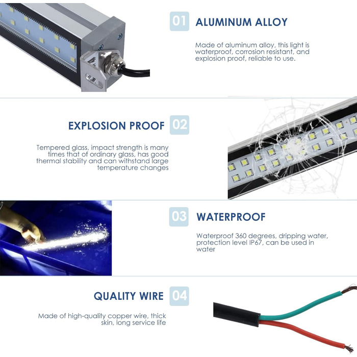 Світлодіодний трубчастий світильник 24 В 12 Вт, робоче світло з верстатом з ЧПУ, з водонепроникним вибухозахищеним промисловим світлом з алюмінієвого сплаву IP67
