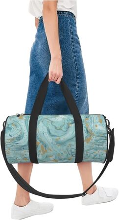 Спортивна сумка-мішок для подорожей, бірюзово-блакитна з золотистим малюнком мармур, чорна, універсальний розмір. Ідеально підходить для ночівлі.