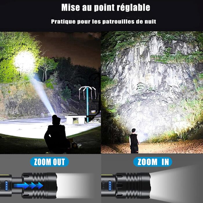 Акумуляторний світлодіодний ліхтарик, 1000000 люмен, надзвичайно яскравий тактичний ліхтарик із можливістю масштабування, 7 режимами освітлення та тривалим часом роботи від батареї, водонепроникний ручний ліхтарик для кемпінгу, походів, риболовлі, активно