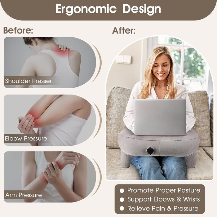 Надувна подушка для читання, ПВХ подушка для читання для ігор, портативна подушка-підлокітник з 3 отворами для накачування для гри та перегляду телевізора, 80 x 59 x 37 см