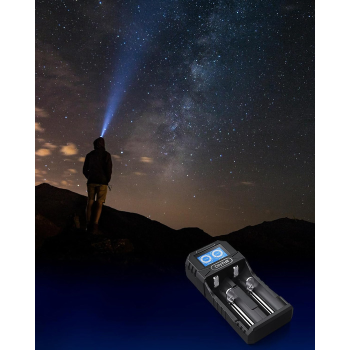 Зарядний пристрій Dlyfull 18650, універсальний зарядний пристрій для літій-іонних акумуляторів 3,7 В, портативний зарядний пристрій USB-C з РК-дисплеєм для 18650, 21700, 26650, 18500, 18350, 17670, 17500, 16340 тощо, 2 відсіки