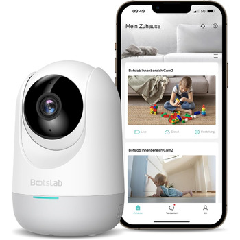 Внутрішня камера спостереження BOTSLAB 2K, радіоняня з камерою, камера спостереження 360 WiFi з виявленням руху та шуму, 2-сторонн