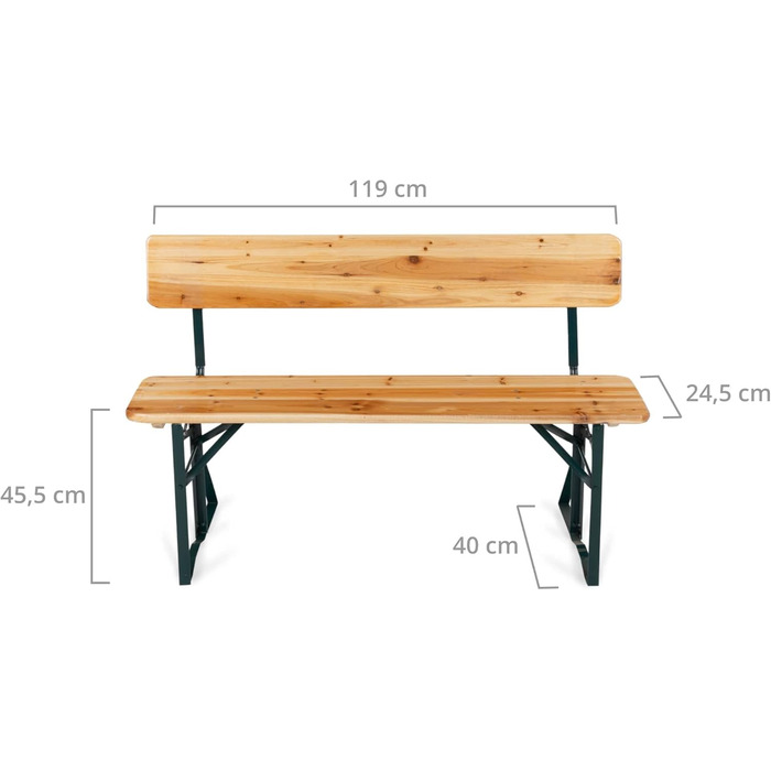 Лавка для пивного намету Stagecaptain BBB-119 Hirschgarten зі спинкою 119 см 4 шт. Set - 4 міцні, короткі пивні лавки з приставною спинкою - лакована поверхня - зелена лакована сталева рама - натуральна