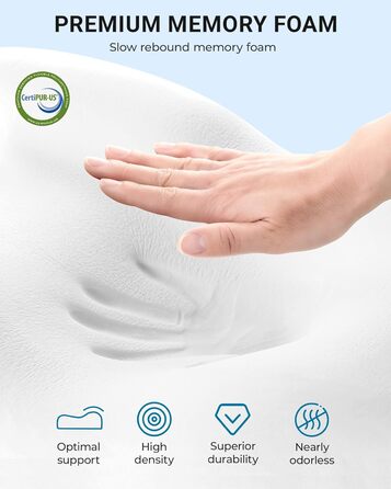 Подушка Elviros з піни з ефектом пам&39яті, регульована ергономічна подушка для полегшення болю в шиї, ортопедична подушка для підтримки шиї для сну на боці та на спині, знімний дихаючий чохол, білий