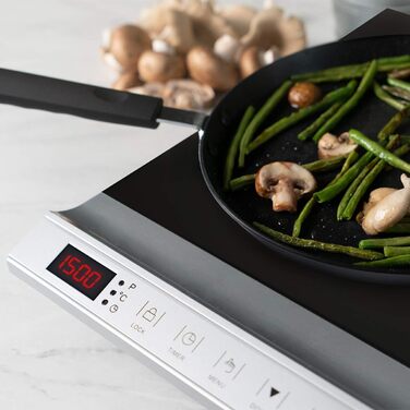 Подвійна індукційна плита Navaris 3500 Вт - 2 варильні поверхні з таймером Сенсорний дисплей Виявлення горщика - Портативна індукційна плита - Чорна