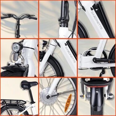 Складаний електровелосипед SAXONETTE 20 дюймів з гальмом coaster та втулкою передач, чоловічий електровелосипед з акумулятором 36V 11.4Ah 410Wh, запас ходу 80 км, швидкість 25 км/год, електровелосипед/педелек для чоловіків та жінок, білий