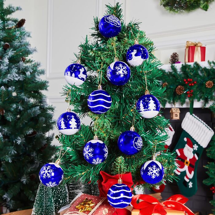 Різдвяні ялинкові прикраси у вигляді синіх та білих кульок 12 шт Joiedomi