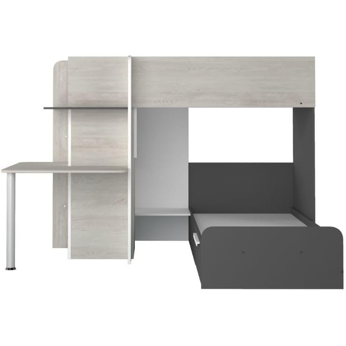 Двох'ярусне ліжко Bleki для двох дітей з письмовим столом і шафою в вінтажному білому та антрацитовому кольорах