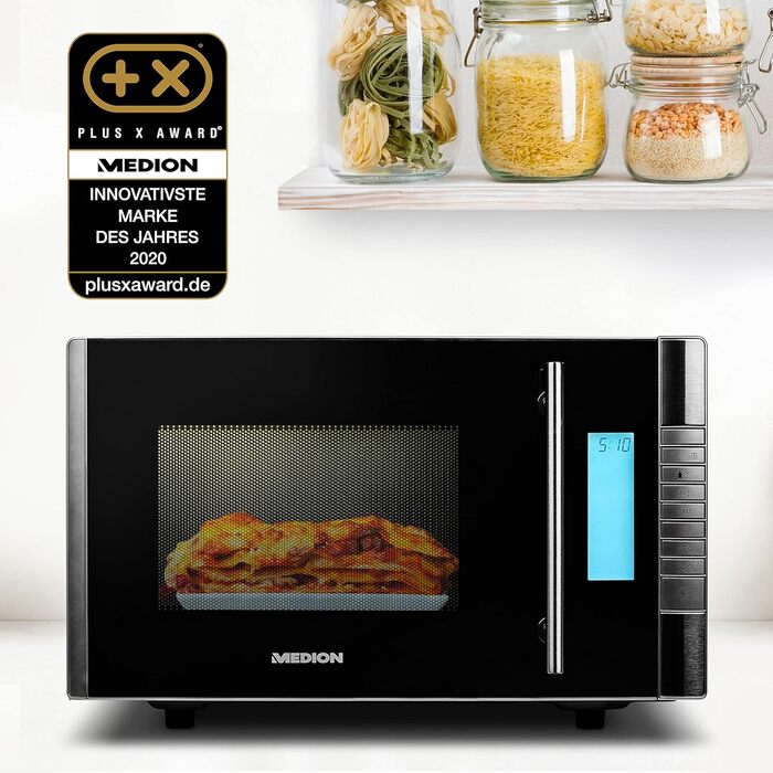 Мікрохвильова піч з грилем / Простір для приготування їжі 20 л / 8 автоматичних програм/функція розморожування / мікрохвильова піч 800 Вт і потужність гриля 1000 Вт / таймер / решітка гриля / сріблястий/чорний, 14482