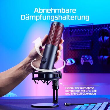 Мікрофон для ігор, потокового мовлення та подкастингу, датчик вимкнення, світлодіодне підсвічування, запис 24 біт/96 кГц, 4 полярн