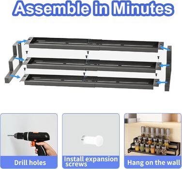 Стояча підставка для спецій Afeeler, 3 яруси, розширюваний органайзер для спецій для кухонних шаф, підставка для спецій для стільниць комори