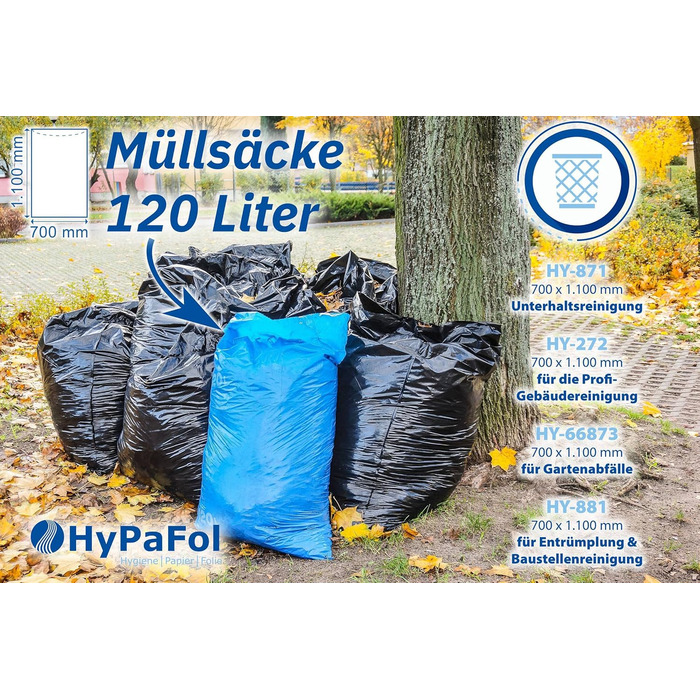 Сміттєві мішки 120 л Сині мішки на 250 шт. Міцні, великі сміттєві мішки Універсальні мішки для відходів Сині сміттєві мішки