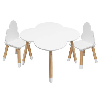 Дитячий комплект столу та стільців Rebecca Mobili, стільці та столик для дитячої кімнати, світло-коричневий та білий, МДФ, скандинавський стиль - Розмір 44 x 60 x 60 см / 50 x 25 x 25 см - Арт. RE6733