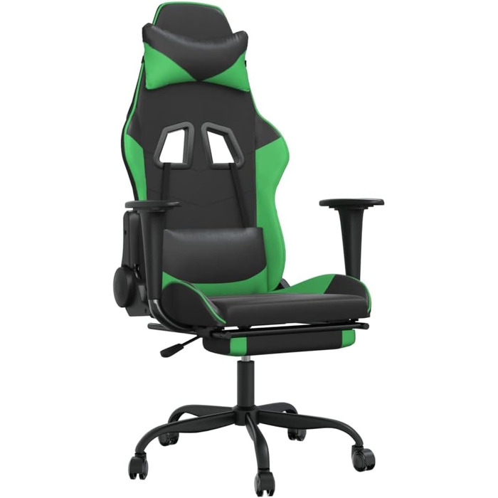 Геймерське крісло з підставкою для ніг, чорно-зелене, штучна шкіра, металевий матеріал, чорно-зелене, з підставкою для ніг