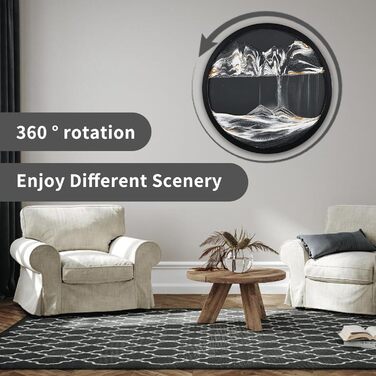 Піщані картини для обертання, 3D піщаний пейзаж, рухоме піщане мистецтво, кругле скло, рухоме зображення глибокого морського піску, рамка з плинним піском, настінна прикраса, вітальня, офіс, подарунки (чорно-білий 1, 60-60L x 60B см чорно-білий 1